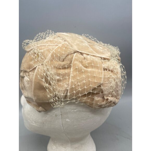 vintage womens skull cap hat mesh netting wedding theater one size tan READ - Picture 5 of 7